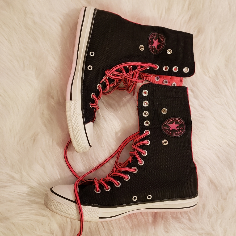 Converse Pink & Black High Top Roll down